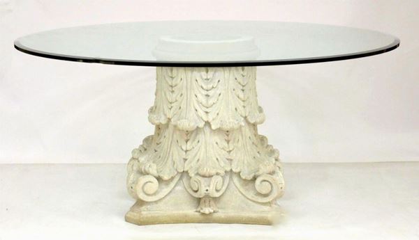 Tavolo, sec. XX, piano circolare in cristallo,
