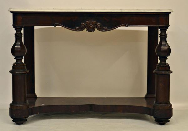 Consolle, sec. XIX, in mogano, un cassetto,  - Asta GIOIELLI, SCULTURE, DIPINTI, ARREDI E OGGETTI D'ARTE - Poggio Bracciolini Casa d'Aste
