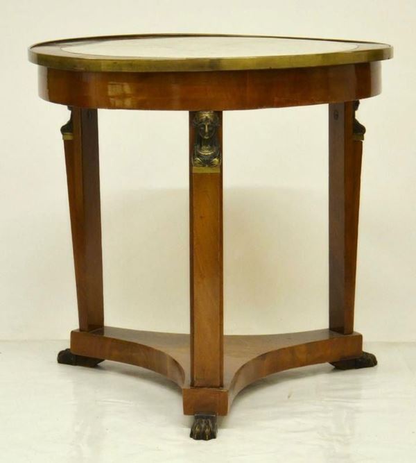 Tavolino, Impero, in noce, piano circolare in marmo,  - Asta GIOIELLI, SCULTURE, DIPINTI, ARREDI E OGGETTI D'ARTE - Poggio Bracciolini Casa d'Aste