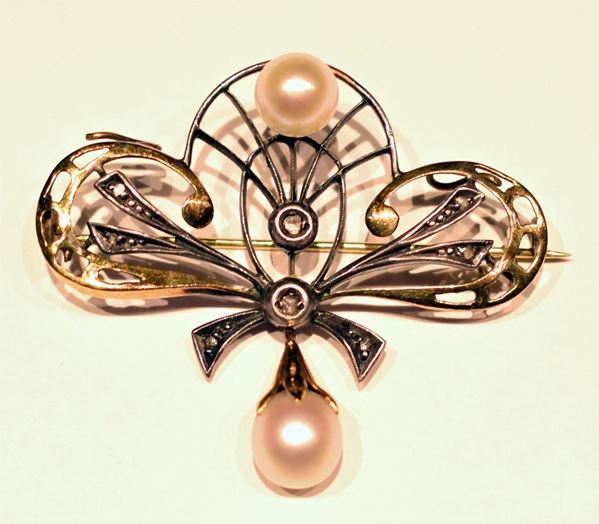 SPILLA, IN ORO A BASSO TITOLO , ARGENTO, PERLE