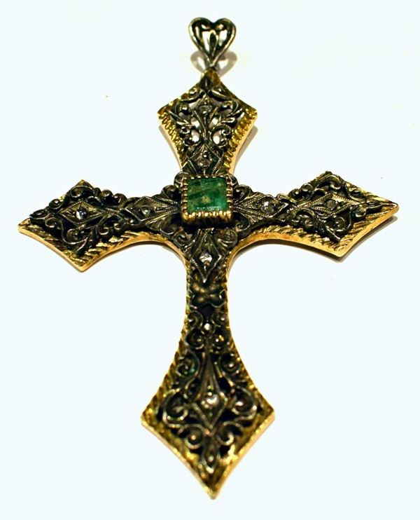 PENDENTE IN ORO , ARGENTO, SMERALDO E