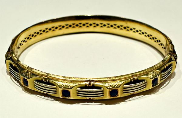 BRACCIALE IN ORO GIALLO, ORO BIANCO E ZAFFIRI