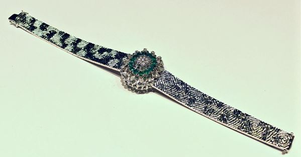BRACCIALE IN ORO BIANCO, DIAMANTI E SMERALDI