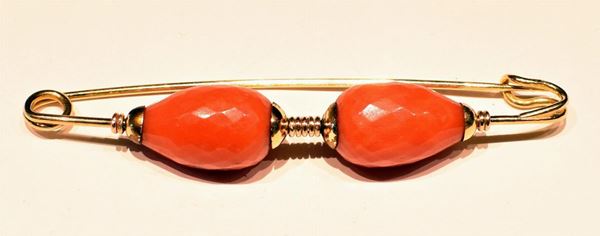 SPILLA DA BALIA , IN ORO GIALLO E CORALLO