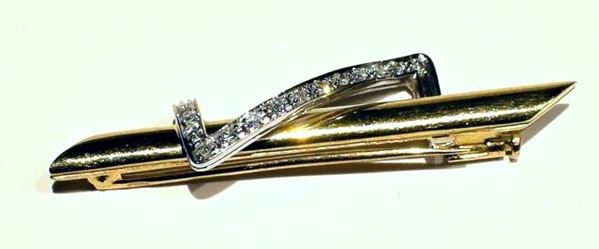 SPILLA IN ORO GIALLO , ORO BIANCO E DIAMANTI