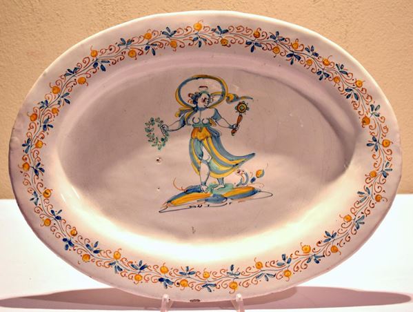 Vassoio, sec. XVIII, manifattura Deruta, in maiolica decorata