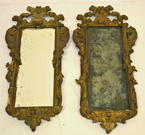 Coppia di specchiere, sec. XVIII, entro cornice  - Asta ANTIQUARIATO, COLLEZIONISMO E GIOIELLI - Poggio Bracciolini Casa d'Aste