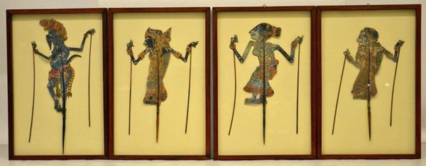 Quattro figure del teatro delle ombre giavanese, sec. XVIII,  - Asta ANTIQUARIATO, COLLEZIONISMO E GIOIELLI - Poggio Bracciolini Casa d'Aste