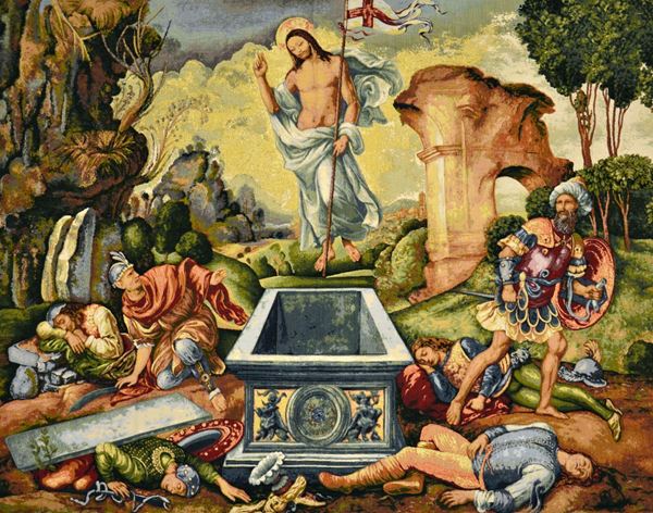 Arazzo, sec. XX, raffigurante  - Asta ANTIQUARIATO, COLLEZIONISMO E GIOIELLI - Poggio Bracciolini Casa d'Aste
