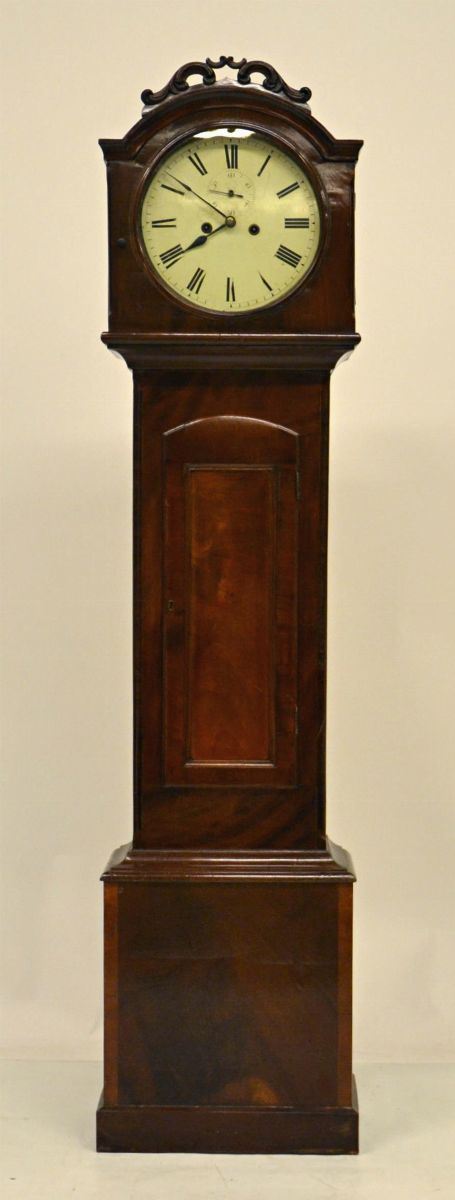 Orologio a colonna, inizi sec. XX, in mogano,
