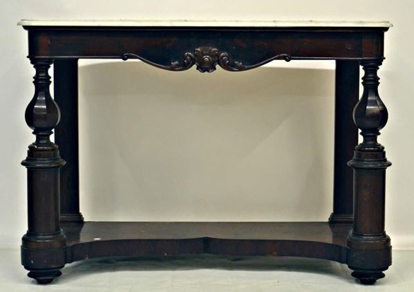 Consolle, sec. XIX, in mogano, un cassetto,  - Asta ANTIQUARIATO, COLLEZIONISMO E GIOIELLI - Poggio Bracciolini Casa d'Aste