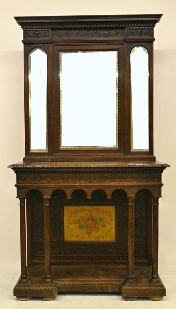 Consolle, inizi sec. XX, in legno intagliato con  - Asta ANTIQUARIATO, COLLEZIONISMO E GIOIELLI - Poggio Bracciolini Casa d'Aste