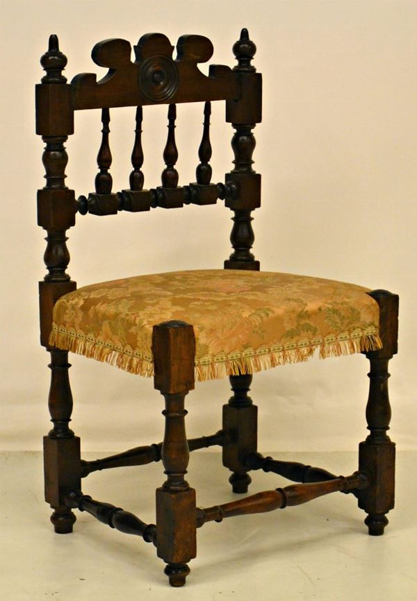 Sedia a rocchetto, sec. XIX, in noce, seduta  - Asta ANTIQUARIATO, COLLEZIONISMO E GIOIELLI - Poggio Bracciolini Casa d'Aste