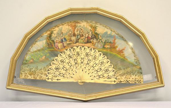 Ventaglio, inizi sec. XX, in avorio e carta