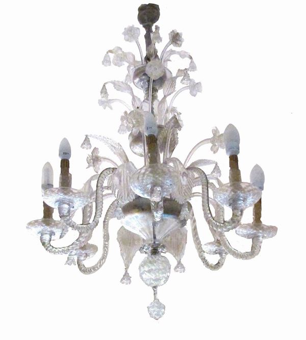 Lampadario, inizi sec. XX, con foglie e fiori