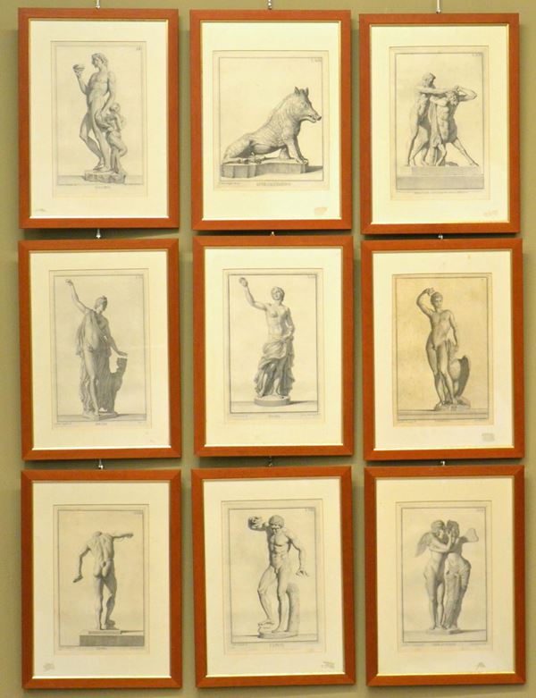 55- Serie di nove stampe 25x40 cm , cornice legno                         