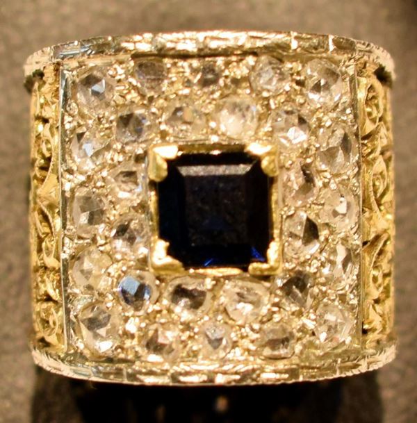 ANELLO IN ORO GIALLO , ORO BIANCO , DIAMANTI