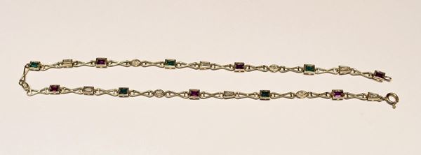 COLLANA IN ORO GIALLO, DIAMANTI, RUBINI