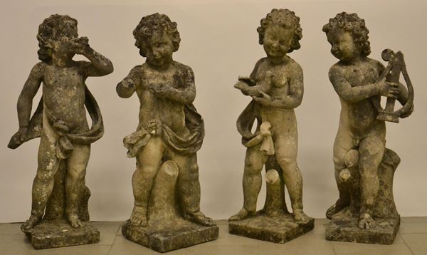 Quattro sculture, sec. XIX, in pietra vicentina,