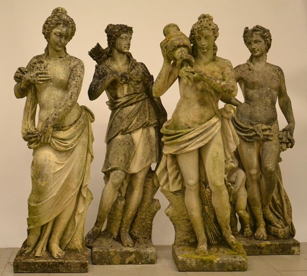 Quattro sculture, sec. XIX, in pietra vicentina,
