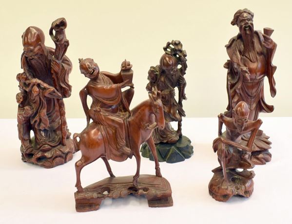 Cinque sculture, arte orientale, inizi sec. XX,