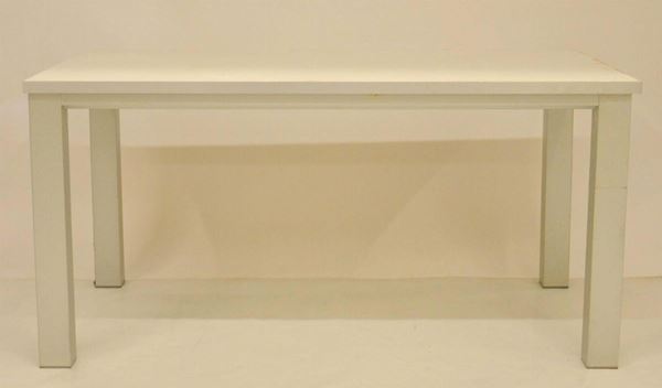 Tavolo, anni '90, piano in laminato bianco,