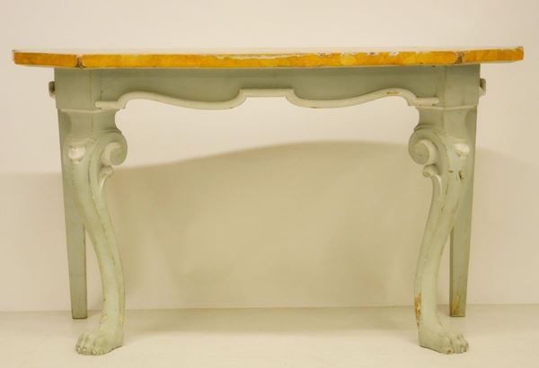 Consolle, sec. XIX, in legno laccato,