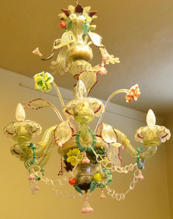 Lampadario, sec. XX, in vetro di Murano