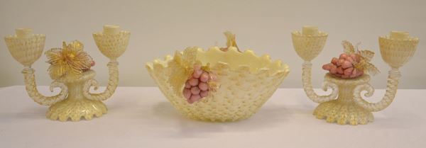 Centrotavola e coppia di appliques, sec. XX,