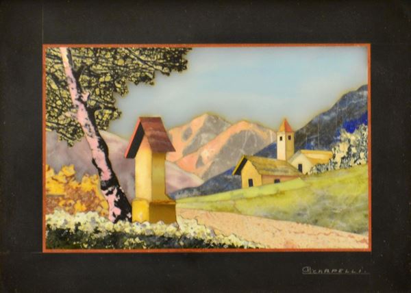 Mosaico, sec. XX, raffigurante paesaggio
