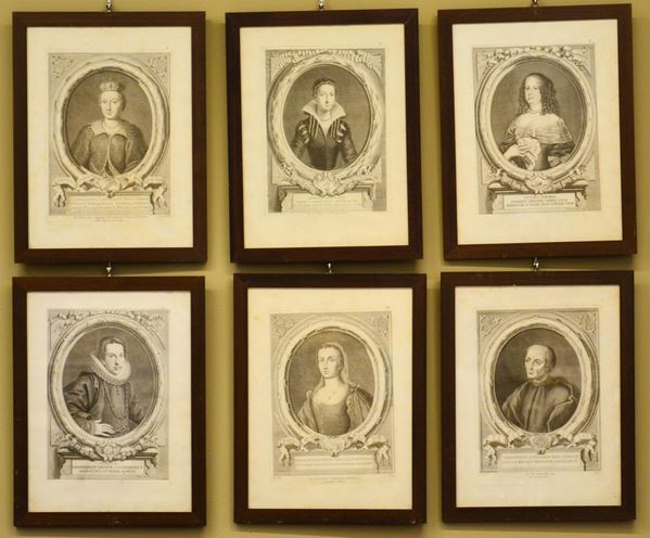 Sei acqueforti raffiguranti PERSONAGGI MEDICEI,&nbsp;&nbsp;&nbsp;&nbsp;&nbsp;&nbsp;&nbsp;&nbsp;&nbsp;&nbsp;&nbsp;&nbsp;&nbsp;&nbsp;&nbsp;&nbsp;&nbsp;&nbsp;&nbsp;&nbsp;&nbsp;&nbsp;&nbsp;&nbsp;&nbsp;&nbsp;&nbsp;  - Asta GIOIELLI, ARGENTI, ARREDI E DIPINTI DAL XVII AL XX SECOLO - Poggio Bracciolini Casa d'Aste