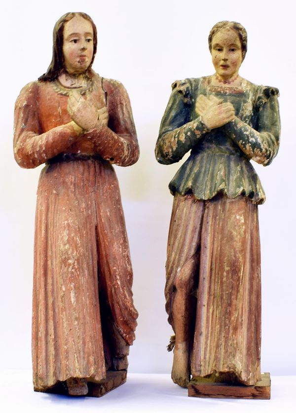 Due sculture, sec XVIII, in legno policromo  - Asta GIOIELLI, DIPINTI, ARREDI E OGGETTI D'ARTE - Poggio Bracciolini Casa d'Aste