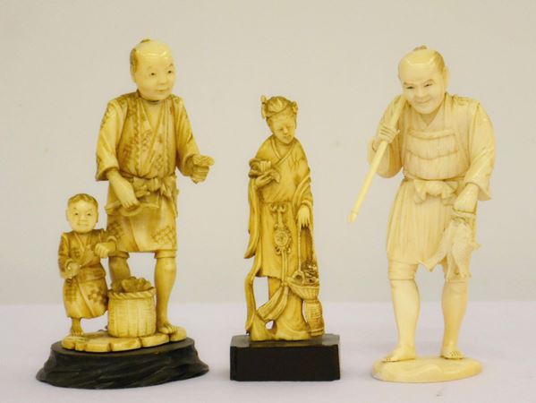Tre okimono, Giappone, periodo Meiji,