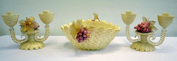 Centrotavola e coppia di appliques, sec. XX,