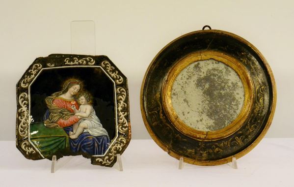 Specchio circolare, sec. XVIII, entro cornice