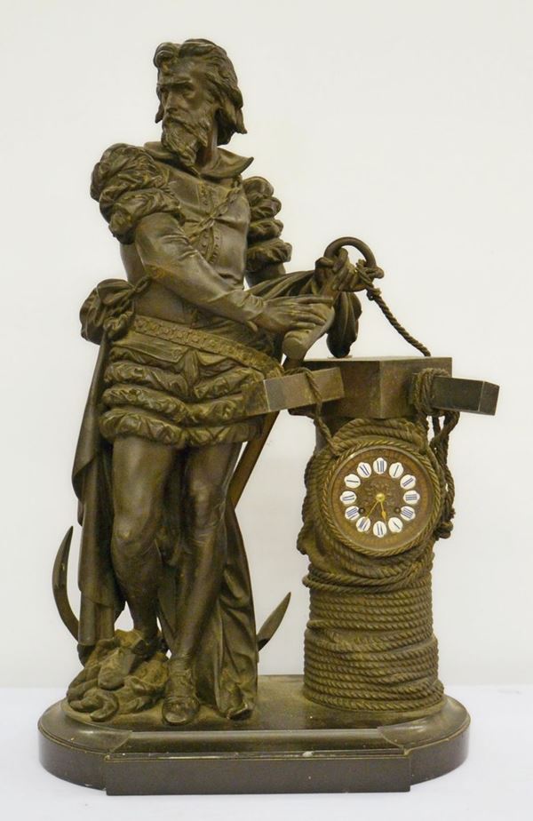 Orologio da tavolo, fine sec. XIX, in bronzo