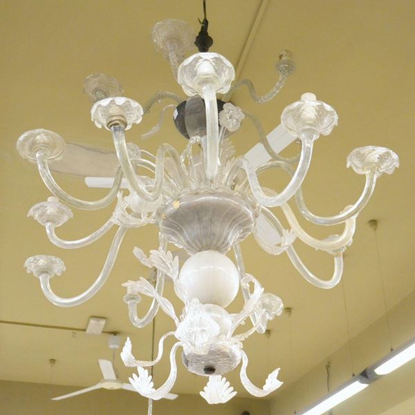 Lampadario, sec. XVIII, in vetro,