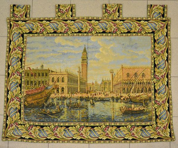 Arazzo, sec. XX, raffigurante  - Asta GIOIELLI, DIPINTI, ARREDI E OGGETTI D'ARTE - Poggio Bracciolini Casa d'Aste