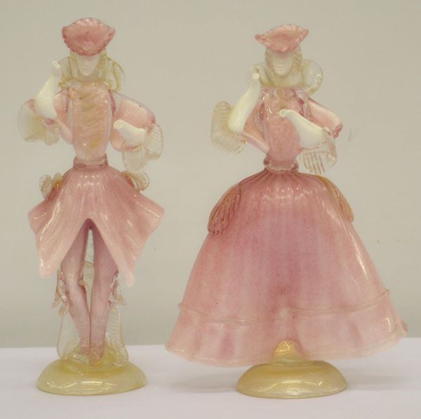Due statuine, sec. XX, in vetro di Murano