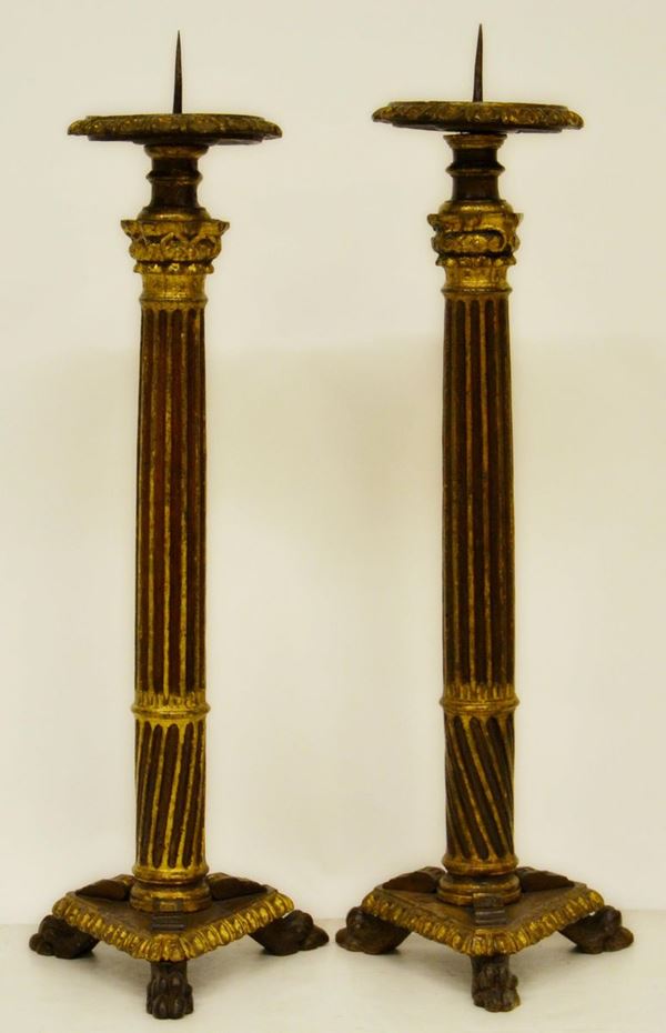 Due portaceri, sec. XVIII, in legno laccato e