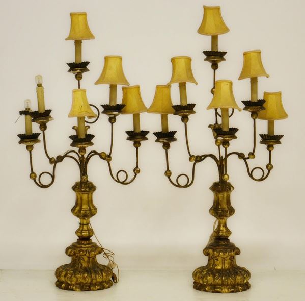 Lampade da tavolo, sec. XVIII, base in legno