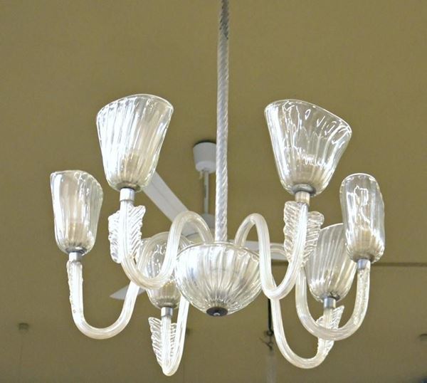 Lampadario, art dec&ograve;, in vetro di Murano,