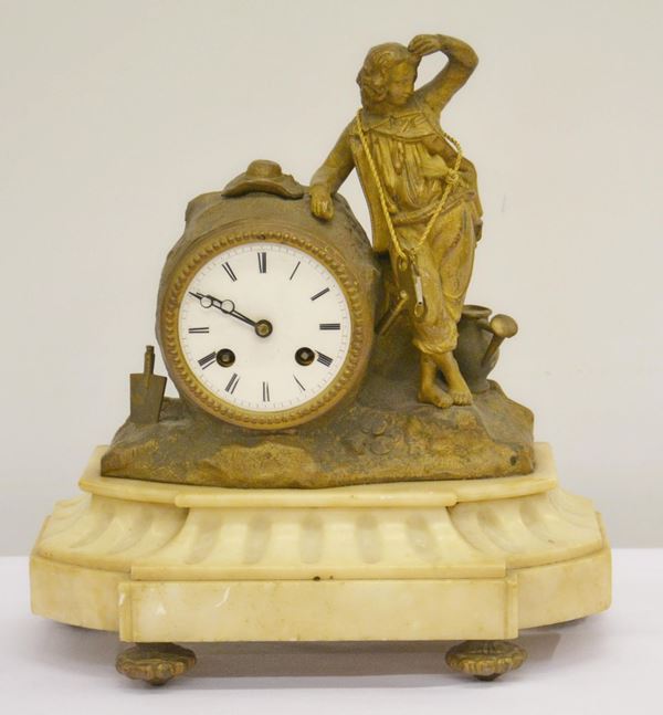 Orologio da tavolo, sec. XX, in bronzo e marmo