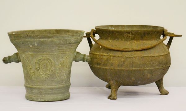 Mortaio, sec. XVIII, in bronzo inciso,  - Asta GIOIELLI, DIPINTI, ARREDI E OGGETTI D'ARTE - Poggio Bracciolini Casa d'Aste
