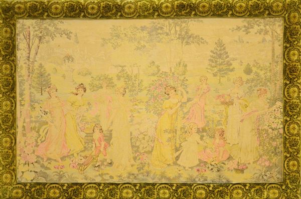Arazzo, sec. XX, raffigurante paesaggio  - Asta GIOIELLI, DIPINTI, ARREDI E OGGETTI D'ARTE - Poggio Bracciolini Casa d'Aste
