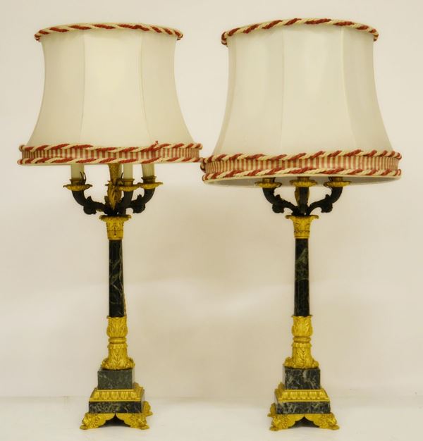 Coppia di candelieri, inizi sec. XX, sei luci,