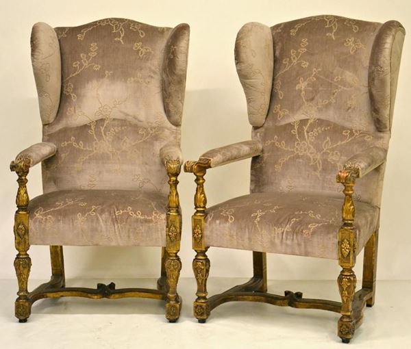Coppia di poltrone, sec. XVIII, in legno  - Asta GIOIELLI, DIPINTI, ARREDI E OGGETTI D'ARTE - Poggio Bracciolini Casa d'Aste