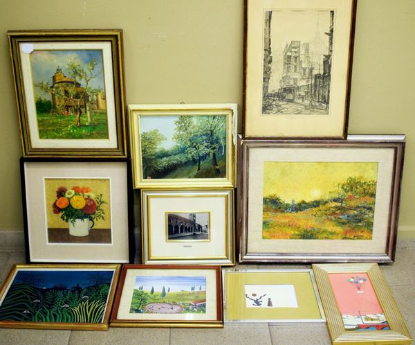 Lotto di dieci dipinti, disegni e riproduzioni&nbsp;&nbsp;&nbsp;&nbsp;&nbsp;&nbsp;&nbsp;&nbsp;&nbsp;&nbsp;&nbsp;&nbsp;&nbsp;&nbsp;&nbsp;&nbsp;&nbsp;&nbsp;&nbsp;&nbsp;&nbsp;&nbsp;&nbsp;&nbsp;&nbsp;&nbsp;&nbsp;&nbsp;  - Asta ASTA A TEMPO - ANTIQUARIATO E COLLEZIONISMO - Poggio Bracciolini Casa d'Aste