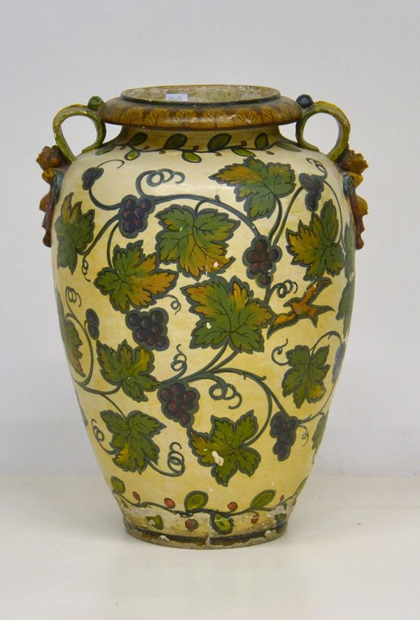 Orcio, sec. XIX, in terracotta decorata con tralci