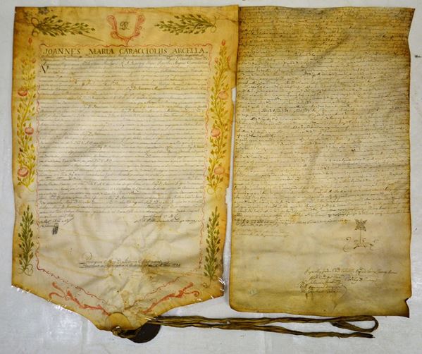 Due scritture su pergamena, sec. XVII e sec. XVIII,